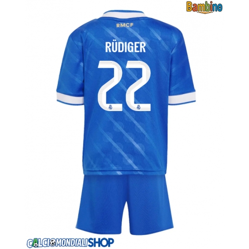 Maglie da calcio Real Madrid Antonio Rudiger #22 Terza Maglia Bambino 2025-26 Manica Corta + Pantaloni corti)